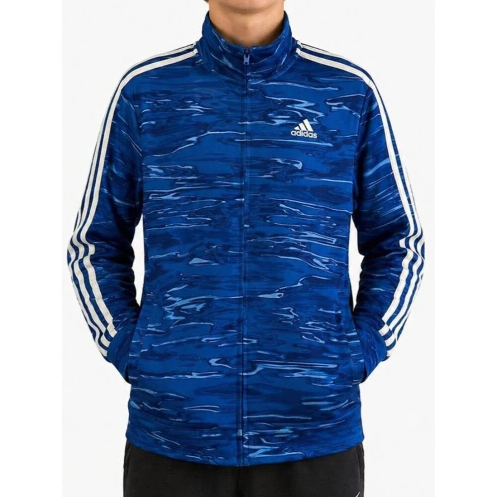 Adidas Track Jacket Youth Boys X-Large 18/20 Blue Water Full Zip Logo NWT